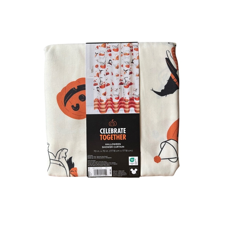 Disney Halloween Winnie the Pooh Shower Curtain Fabric 70" by 70" GIFT NEW - Picture 2 of 4